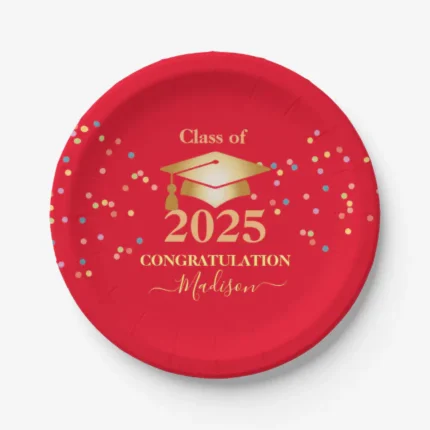 Graduation Calligraphy Confetti Golden initial Paper Plates