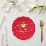 Graduation Calligraphy Confetti Golden initial Paper Plates