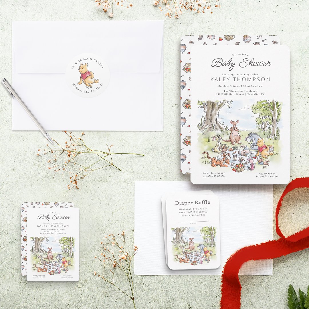 Watercolor Winnie the Pooh Picnic Baby Shower Invitation 6 Watercolor Winnie the Pooh Picnic Baby Shower Invitation - Image 6